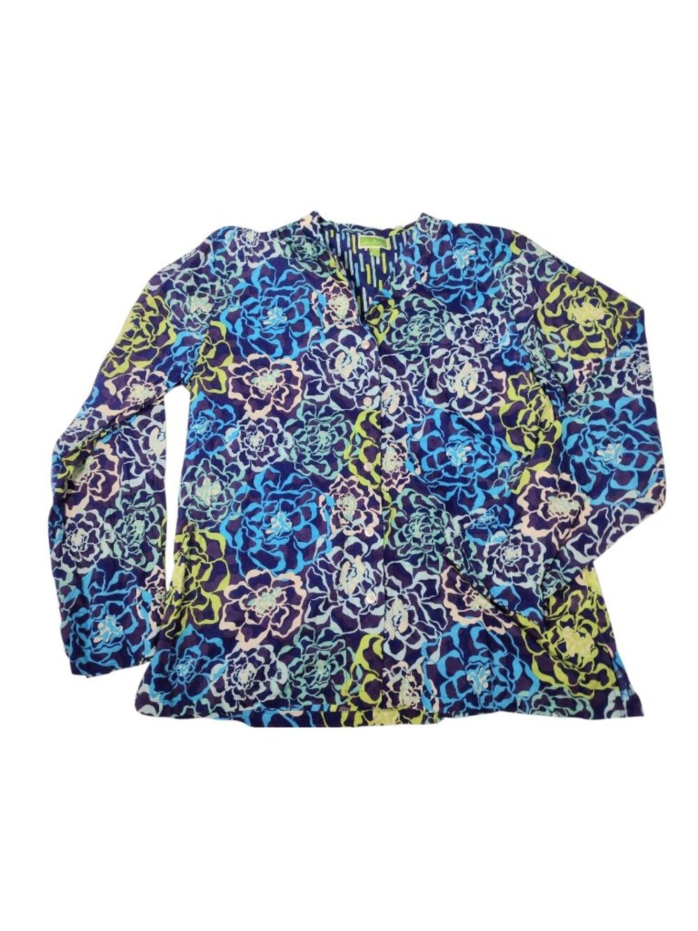 Vera Bradley Cotton Floral Button Top XL Lightweight Flare Sleeve Artsy Colorful
